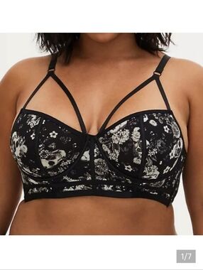 🆕 ☠️ 1X BLACK SKULL FLORAL UNDERWIRE LONGLINE BRA☠️